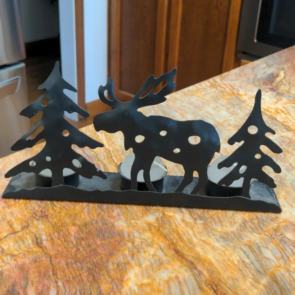 Metal Moose and Tree Decoration Tea Candle Holder